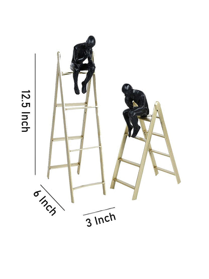 Set of 2 Thinking Men Decorative Sculpture Metal Showpiece
