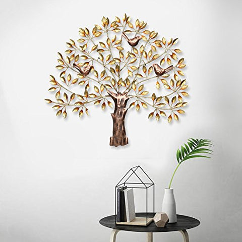 Iron Golden Tree Of Life Birds Sitting On Branches Wall Hanging Showpiece Dfmw158