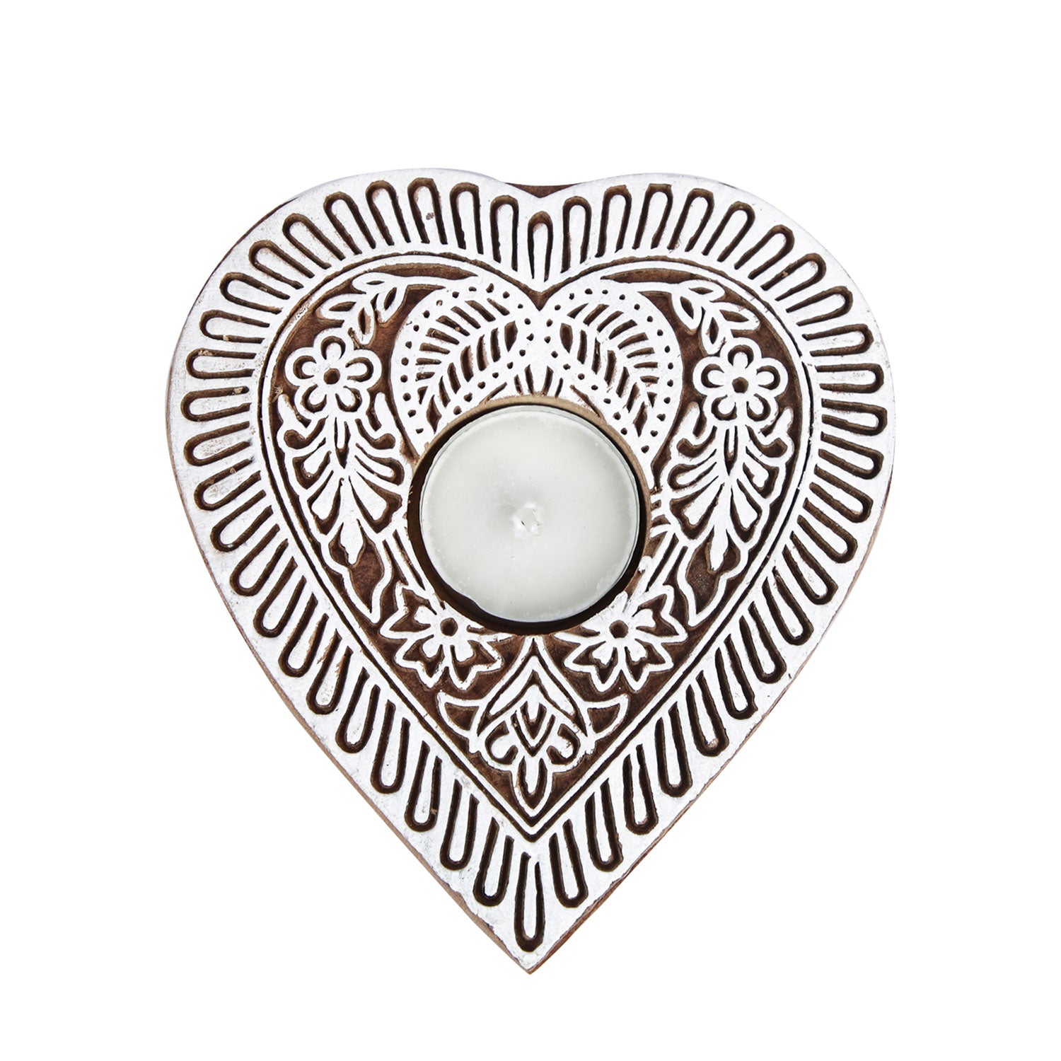 Wooden Heart Shaped Printed Tealight Holder Tcmh376