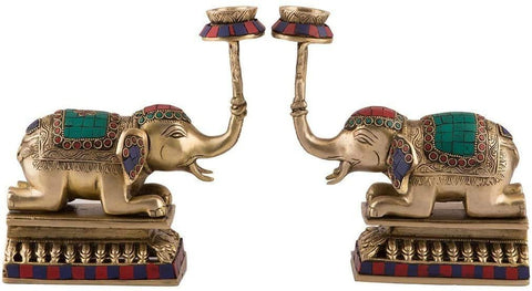 Pair of Brass Elephant Statue with embedded Oil Lamp