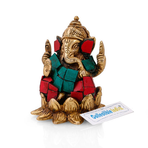 God Ganesha On Lotus Brass Daily Worship Statue