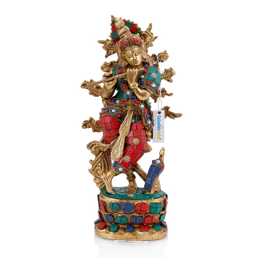 Brass Lord Krishna Flute Playing Statue Kts111