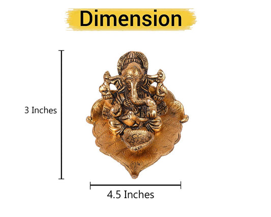 Ganesh Idol On Leaf,Lord Ganesha With Diya,Metal Home Decorative Puja Gift-Dfbs195