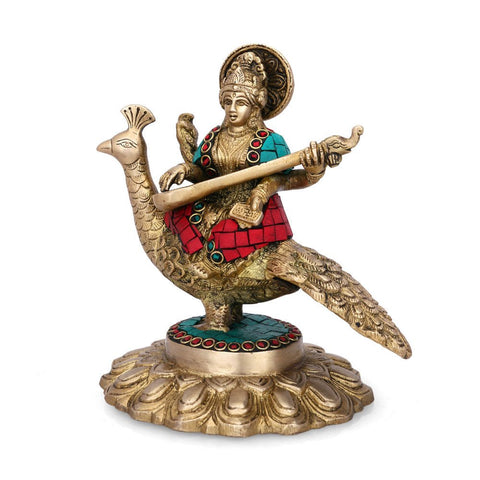 Sitting On Swan Saraswati Brass Statue Sts104