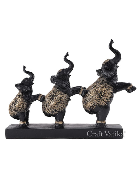 Trunk Up Sculpture of Elephant Family Decorative Statue