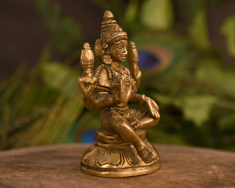Brass Blessing Laxmi Idol Sitting On Round Base Statue 