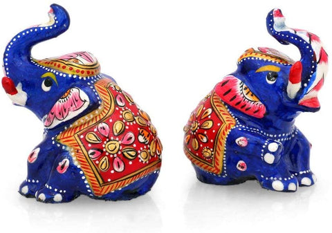 Metal Hand Painted Pair Of Elephants With Meenakari Work Showpieces