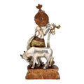 Brass Standing Flute Playing Krishna With Cow Nandi Statue