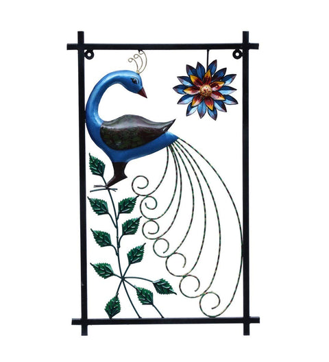 Metal Peacock On Leaves Mounted Wall Hanging, Wall Art, Wall Decoration ,Showpiece