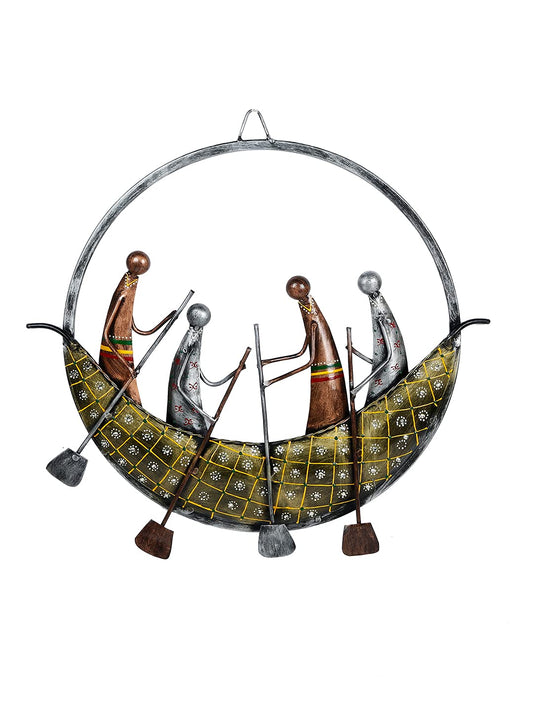 Iron Multicolor Round Boat Wall Hanging Showpiece