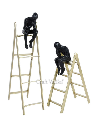 Set of 2 Thinking Men Decorative Sculpture Metal Showpiece