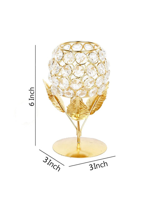 Metal & Crystal Golden Rose Tea Light Candle Holder Stand