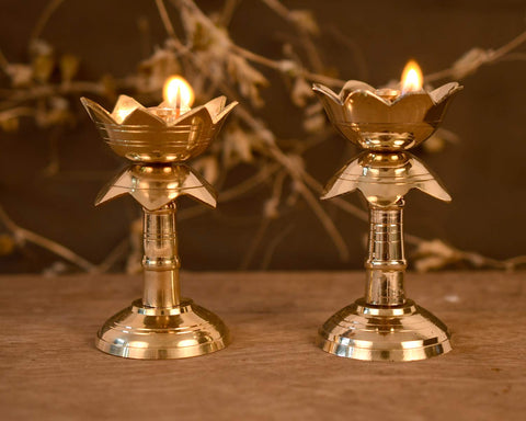 Brass Pure Diya Oil Lamp Stand Showpiece (Set Of 2) 