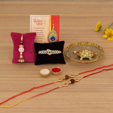 Rakhi Combo Set for Brother with Metal Tortoise Showpiece
