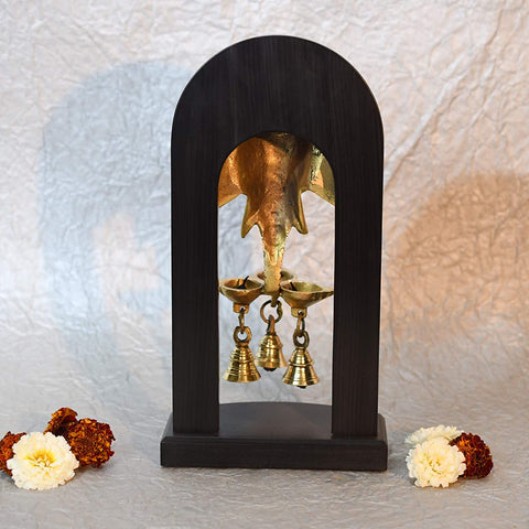 Decorative Ganesha Wooden Base Diya with Bells Showpiece