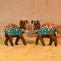 Wooden Art Pair of Camel with Stone Work Showpiece