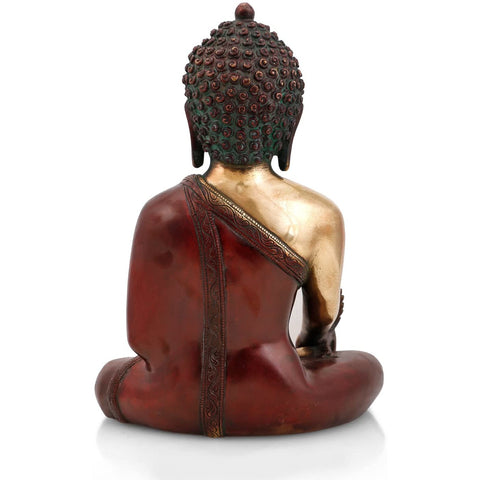 Meditating Lord Buddha Brass Idol With Scared Kalash Statue 