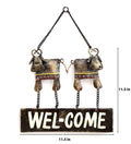 Twin Cow Welcome Board Metal Wall Door Hanging Showpiece (Dfmw331)