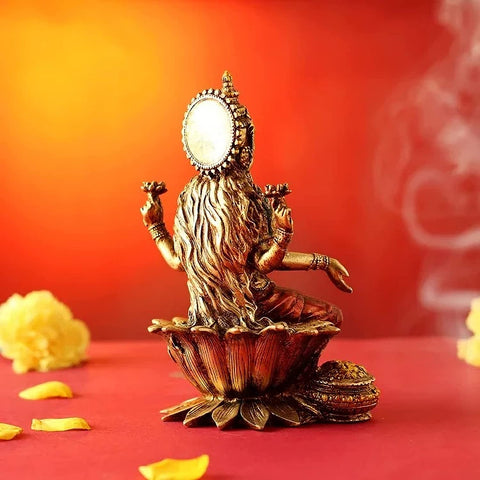 Goddess Lakshmi Devi Idol Sitting On Lotus Resin Statue Lmas111