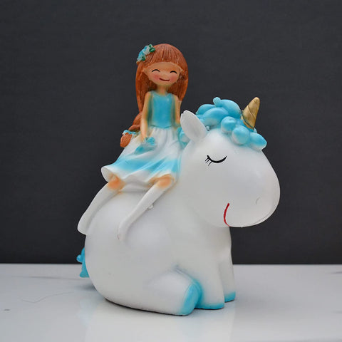 Girl Sitting on Unicorn Home Decorative Showpiece
