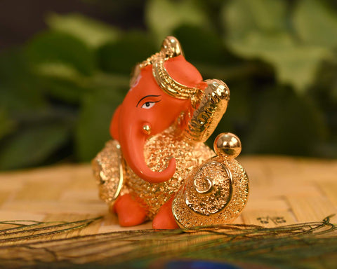 Gold Plated Red Terracotta Ganesh Idol