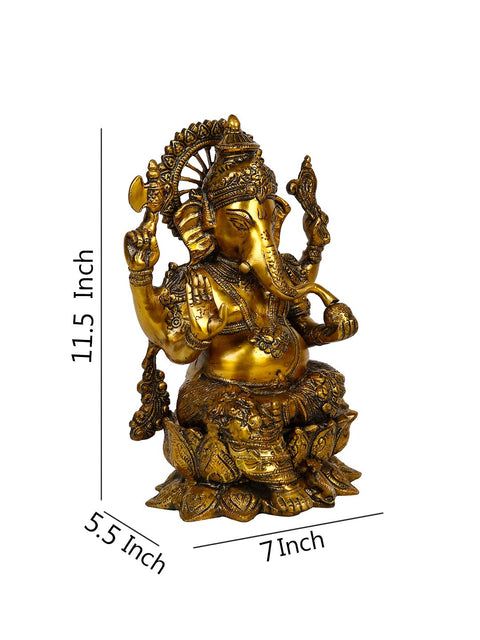 Golden Ganesha Brass Idol Murti for Temple