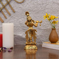 Metal Standing On Base Krishna Playing Flute Idol Statue Kbs145