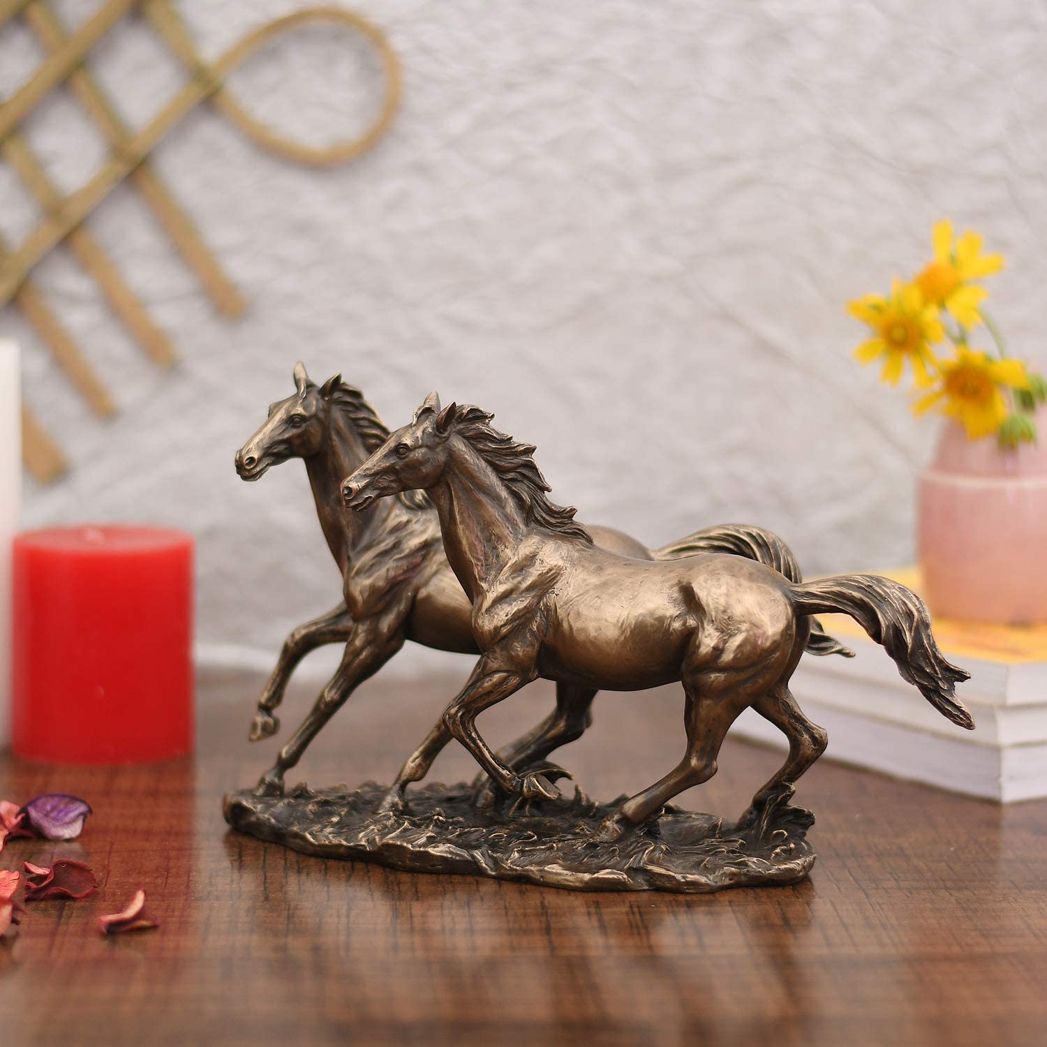 Two Running Horse Poly-resin Figurine Idol Showpiece 
