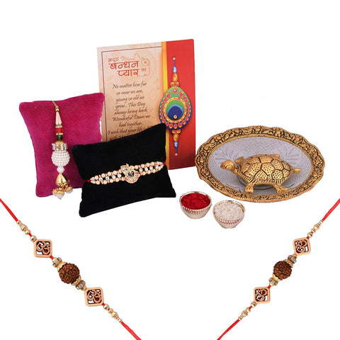Rakhi Combo Set for Brother with Metal Tortoise Showpiece