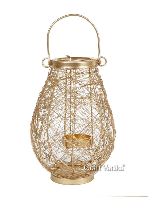 Metal Birds Nested Lantern Tealight Candle Holder Hanging Showpiece 