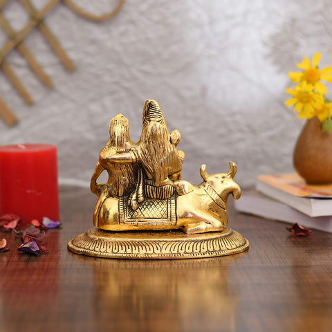 Shiv Parvati Ganesh Metal Idol Sitting On Nandi Statue Shbs148