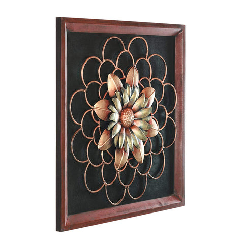 Metal Antique Sunflower On MDF Panel Mounted Wall Hanging Showpiece
