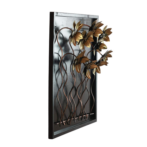 Metal 3D Flowers On MDF Panel Mounted Wall Hanging Showpiece