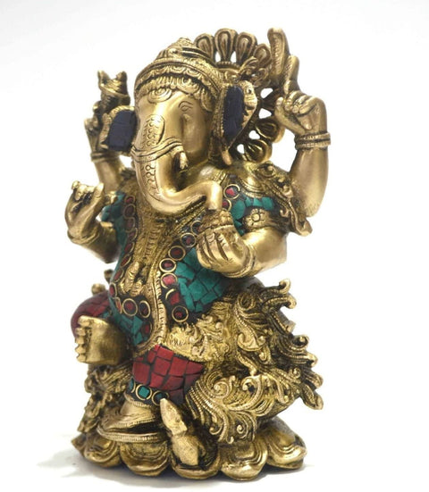 God Ganesha Idol Sitting on Lotus Brass Decorative  Statue