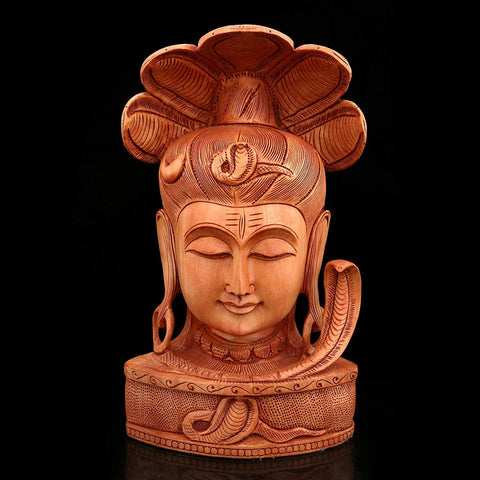 Lord Shiva Head Sculpture Decorative Wooden Idol