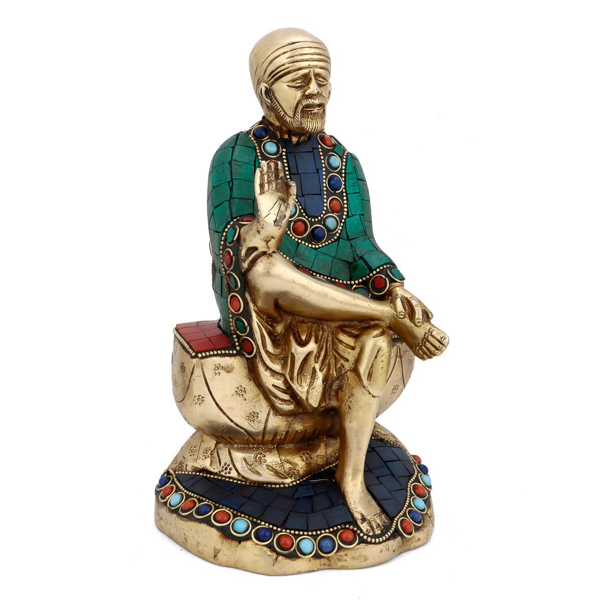 Brass Blessing Sai Baba Seating On Rock Idol Showpiece Sits106