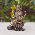 Bronze Goddess Lakshmi Maa Idol Sitting on Lotus Statue