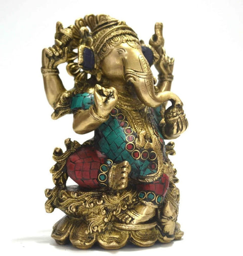 God Ganesha Idol Sitting on Lotus Brass Decorative  Statue