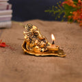 Ganesh Idol On Leaf,Lord Ganesha With Diya,Metal Home Decorative Puja Gift-Dfbs195