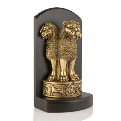 Brass & Wooden Ashok Chakra Pillar Desk Showpiece 