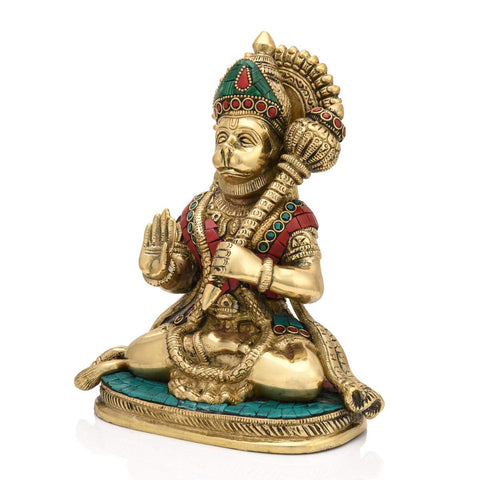 Brass Blessing Lord Hanuman Idol Murti Statue