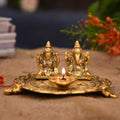 Metal Lakshmi Ganesh Idol With Platter Diya Oil Lamp Lgbs147