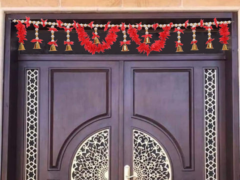 White Beads Toran With Bell Decorative Bandarwal