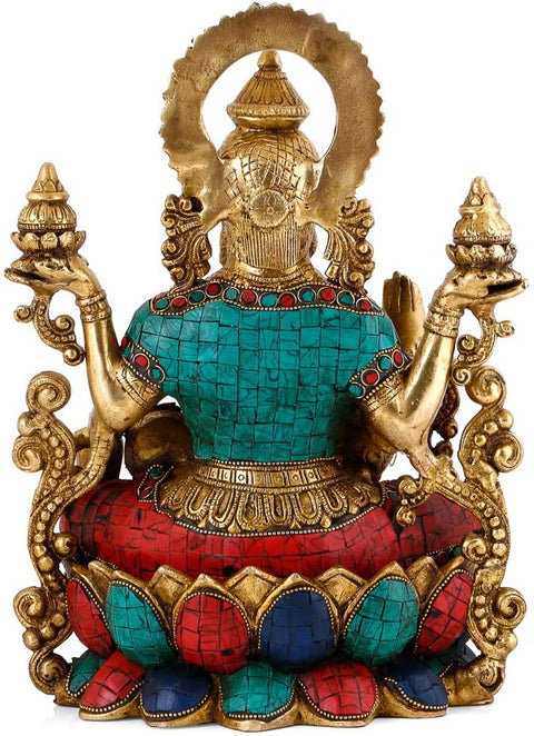 Devi Lakshmi Idol Sitting on Lotus Base Sculpture Showpiece 