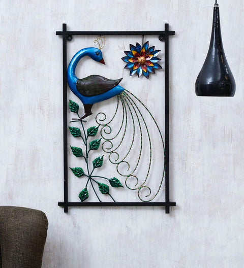 Metal Peacock On Leaves Mounted Wall Hanging, Wall Art, Wall Decoration ,Showpiece