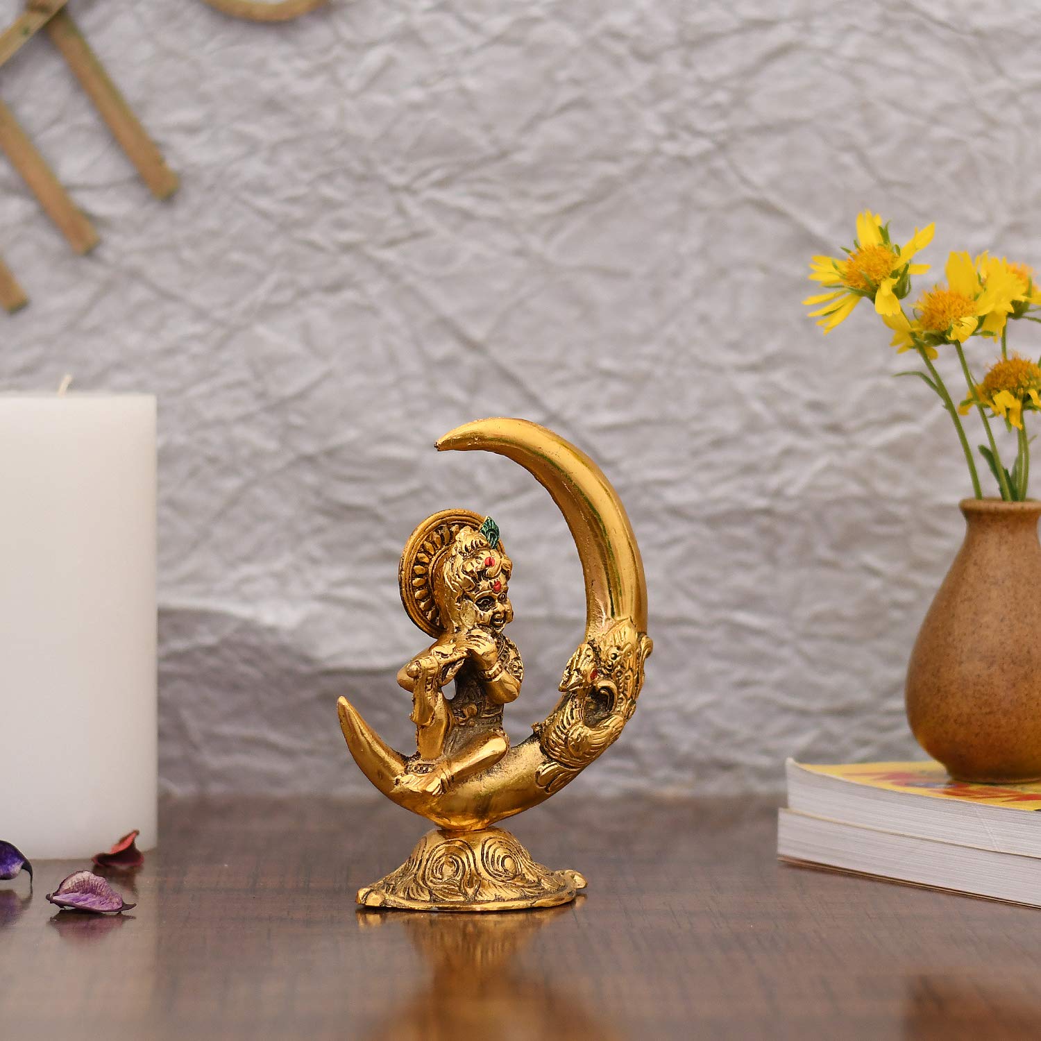 Metal Baby Krishna Ladoo Gopal Sitting On Moon Idol Statue Kbs146