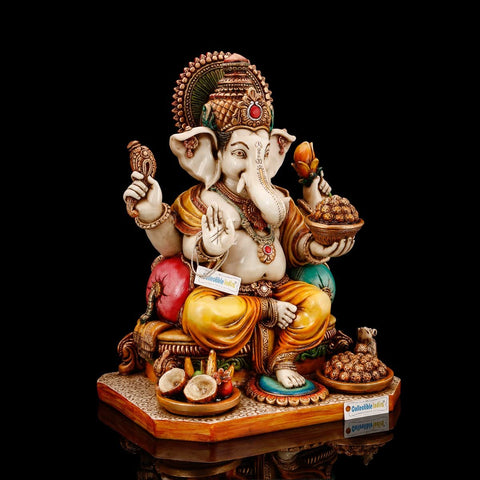 Marble Lord Ganpati Vinayaka with Modak Idol Statue