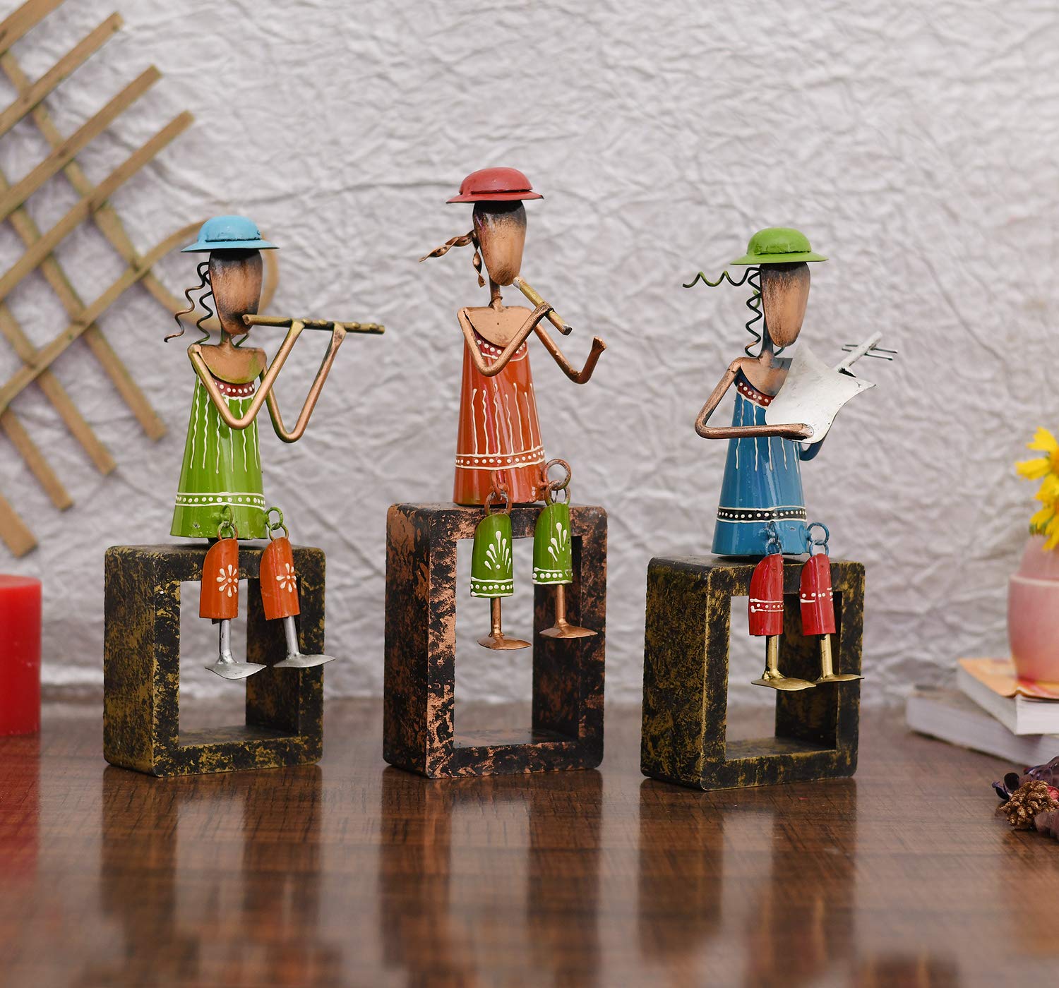 Metal Beautiful Girls Playing Musical Instruments Statue 