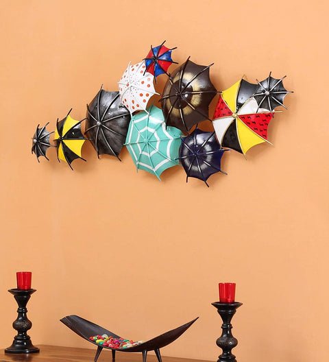Iron Multicolor 3D Umbrella Wall Hanging Decor Showpiece