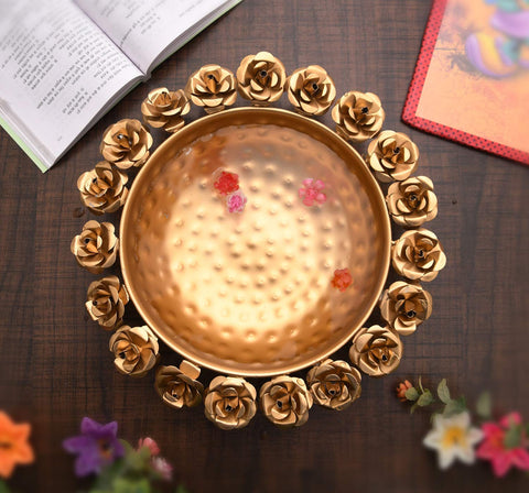 Traditional Decorative Golden Iron Urli Bowl